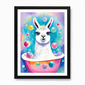 Llama In A Bubble Bath Art Print