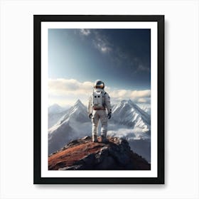 Astronaut Standing On Top Of Mountain Art Print