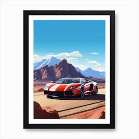 A Lamborghini Aventador In The Andean Crossing Patagonia Illustration 3 Art Print