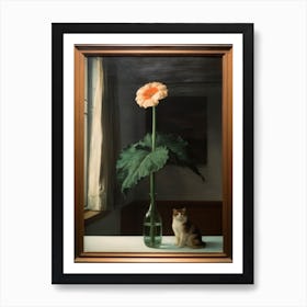 Painting Of A Still Life Of A Gladioli With A Cat, Realism 4 Art Print