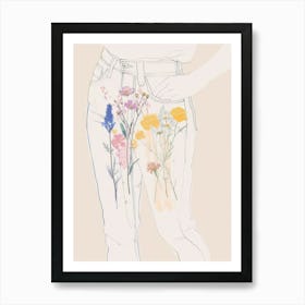 Floral Blue Jeans Line Art 6 Art Print