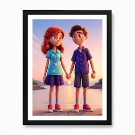 Boy And Girl Holding Hands Art Print