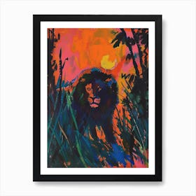 Transvaal Lion Night Hunt Fauvist Painting Painting 4 Art Print