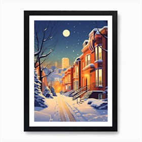 Winter Travel Night Illustration Montreal Canada 4 Art Print