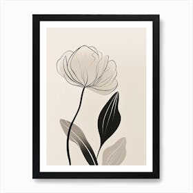 Line Art Tulips Flowers Illustration Neutral 14 Art Print