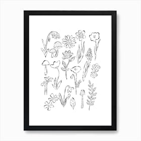 Forest Flowers Outlines Art Print