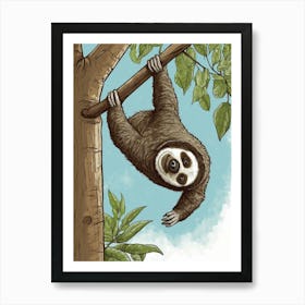 Sloth Hanging From Tree 1 Art Print