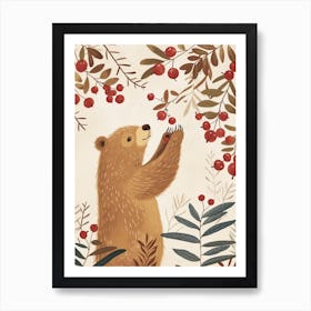 Sloth Bear Standing And Reaching For Berries Storybook Illustration 3 Art Print