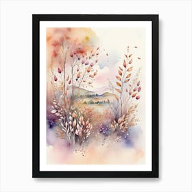 Autumn Landscape Watercolor Painting Art Print