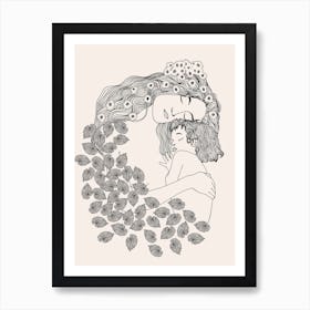 Mother And Child in black and white (Klimt remake) Art Print