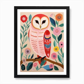 Pink Scandi Barn Owl 4 Art Print