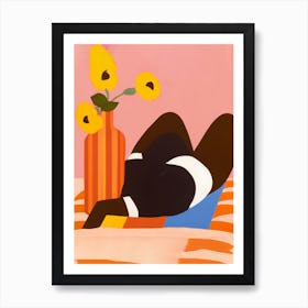 Woman Chilling On The Floor With Sunflowers Art Print