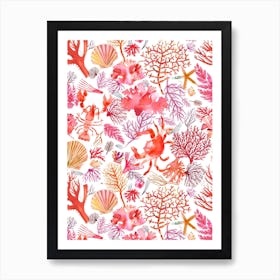 Corals Reef Crab Orange Art Print