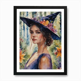 The Young Witch Freya ~ Watercolour Witchy Art by Lyra the Lavender Witch - Litha Summer Solstice Flowers Witchcraft Witches Pagan Wicca Wheel of the Year - Beautiful Botanical Colorful Art Print