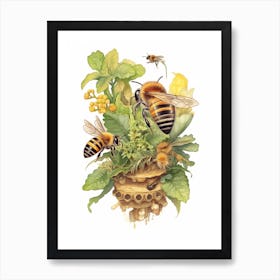 Large Earth Bumble Bee Beehive Watercolour Illustration 3 Art Print