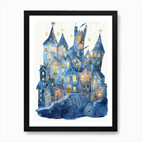 Christmas Village Watercolor Painting Art Print