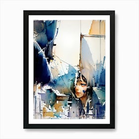 Abstract Painting, Watercolor, Blue Color Art Print