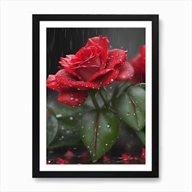 Red Roses At Rainy With Water Droplets Vertical Composition 85 Art Print