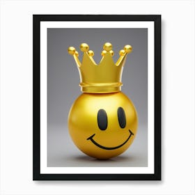 3d Smiley Face Emoji Donning A Gold Crown Centered On A Smooth Matte Gray Background Crown Detaile Poster