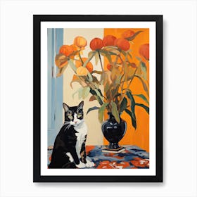 Lily Flower Vase And A Cat, A Painting In The Style Of Matisse 1 Art Print