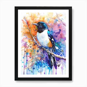 Magpie Colourful Watercolour 4 Art Print