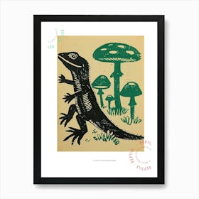 Lizard With Mushrooms Bold Block 5 Poster Art Print