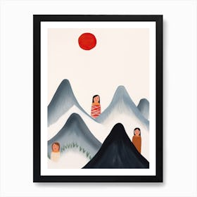 Mountains, Tiny People And Illustration 7 Art Print