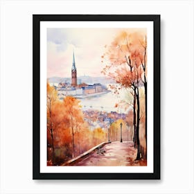 Oslo Norway In Autumn Fall, Watercolour 1 Art Print