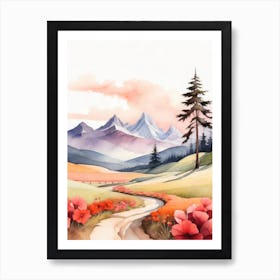 Tranquil Mountains In Minimalist Watercolor Vertical Composition 23 Art Print