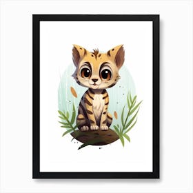 Watercolour Jungle Animal Baby Ocelot 3 Art Print
