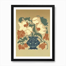 Vase With Flowers Woodcut 2 Art Print