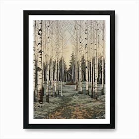 White Birch Tree Wood Forest Landscape Rustic Country Nature Japandi Art Print