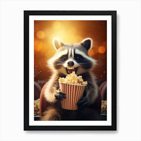 Cartoon Guadeloupe Raccoon Eating Popcorn At The Cinema 4 Art Print