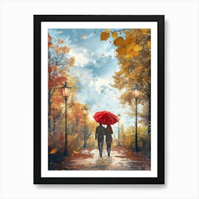 Couple Walking In The Autumn Art Print