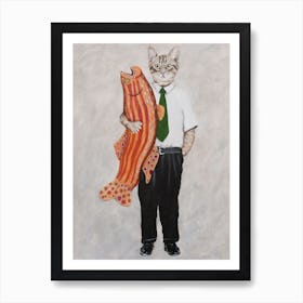 Cat With Big Fish Art Print