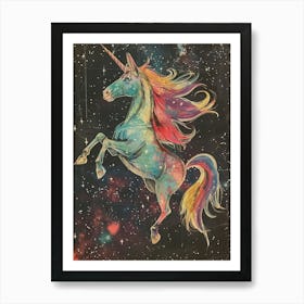 Unicorn In Space Retro Illustration Art Print