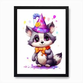 Cute Kawaii Cartoon Raccoon 37 Art Print