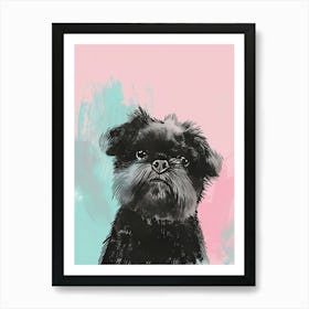 Blue & Pink Affenpinscher Dog Illustration Art Print