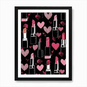 Lipsticks And Hearts Art Print