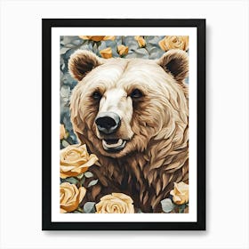 Bear With Roses Art Print