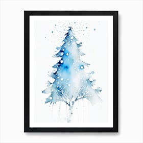 Snowfalkes By Christmas Tree, Snowflakes, Minimalist Watercolour 3 Art Print