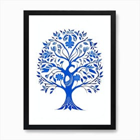 Family Tree Symbol 1, Blue And White Line Drawing Art Print