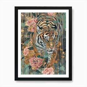 Tiger And Roses 2 Art Print