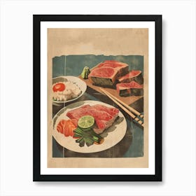 Wagyu Donburi Japanese Cuisine Mid Century Modern Art Print