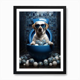 Hunzinator Cute Dog Sitting On A Toilet Art Print