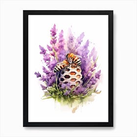 Beehive With Heather Flower Watercolour Illustration 4 Art Print