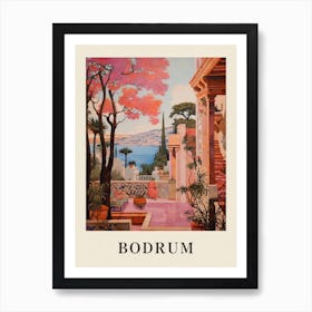 Bodrum Turkey 2 Vintage Pink Travel Illustration Poster Art Print