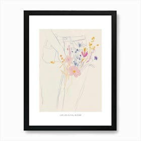 Live Life In Full Bloom Poster Blue Jeans Line Art Flowers 1 Art Print