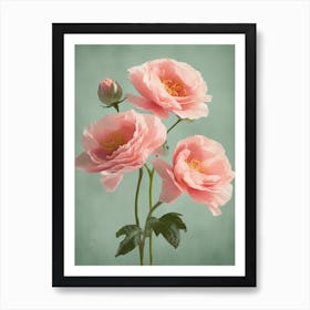 Pink Roses Flowers Acrylic Painting In Pastel Colours 6 Art Print