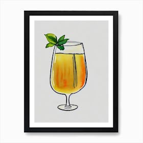 French75 Minimal Line Drawing With Watercolour Cocktail Poster Art Print